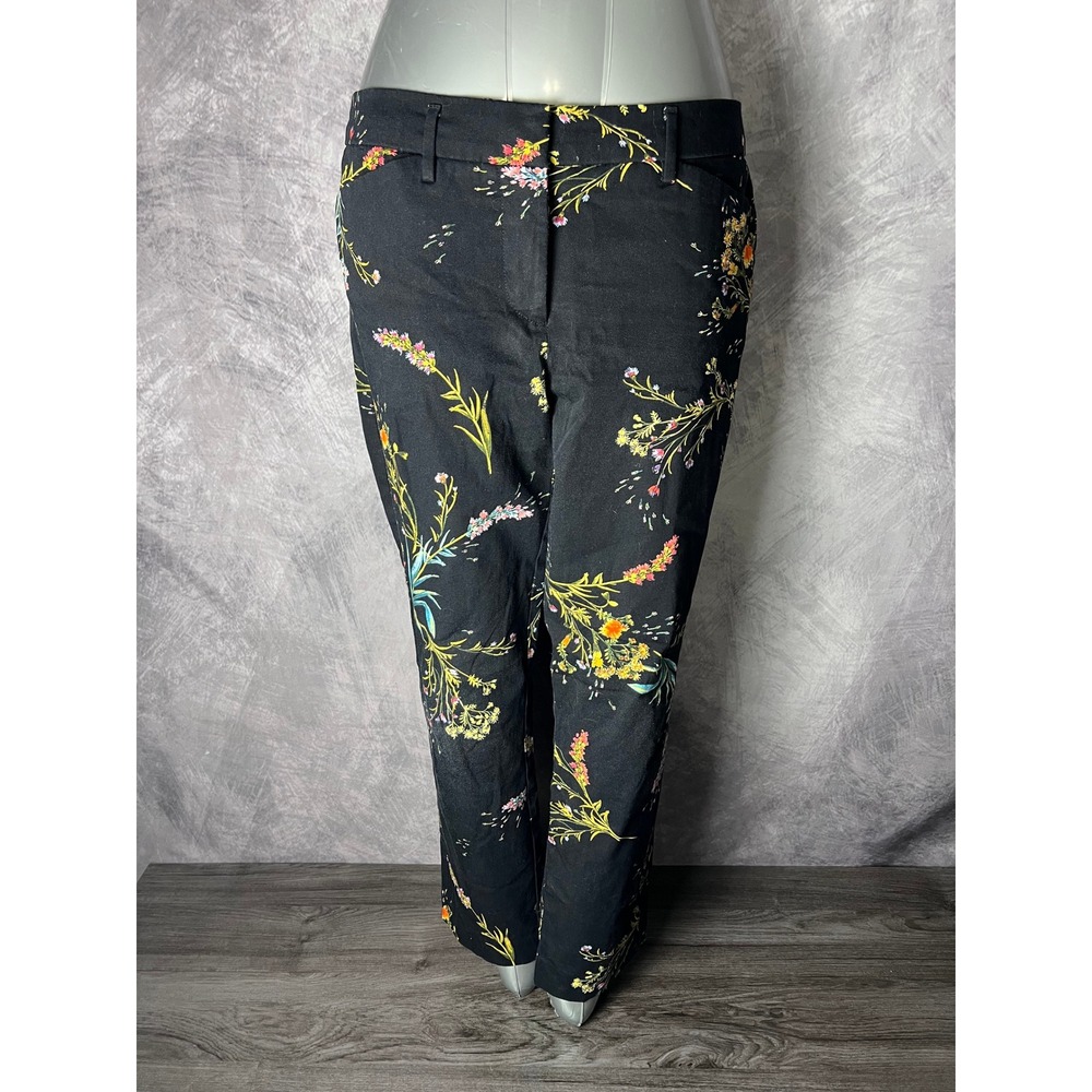 Worthington Black Floral Ankle Pants Modern Fit Stretch Women's Size 8 Cotton